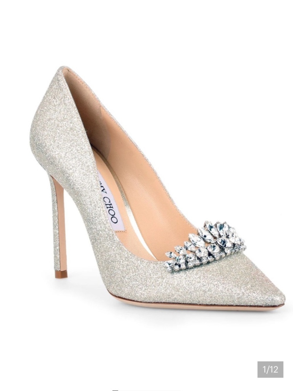 Jimmy Choo Romy 85 Dusty Glitter Tiara Pump Platinum Ice Size 39.5 / 9.5